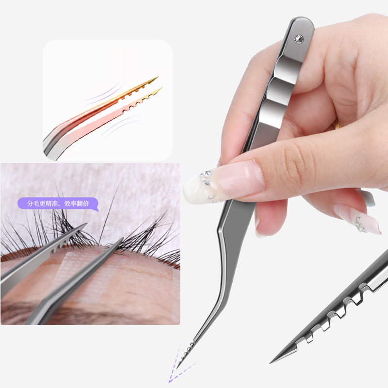 Eyelash Extension Equipment - Gear Tip Eyelash Tweezers Stainless Steel